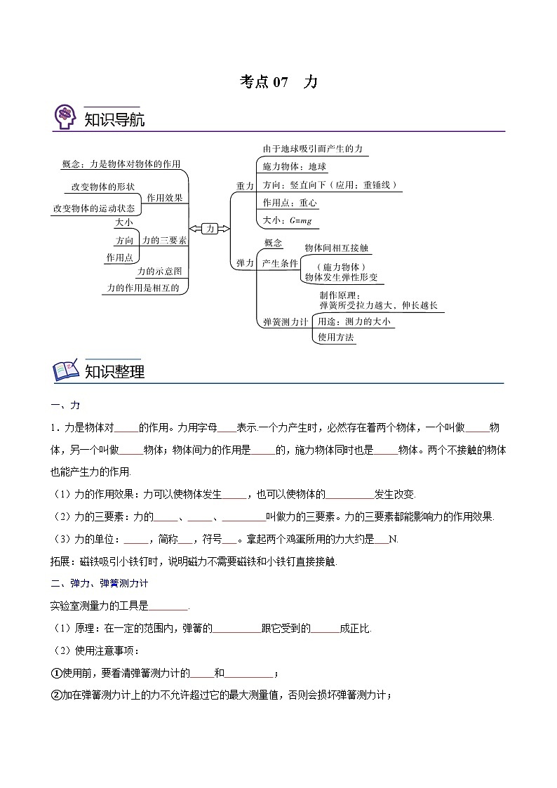 专题07  力【考点精讲】（原卷版）第1页