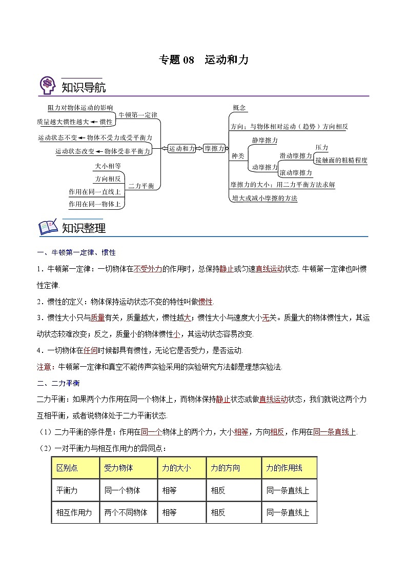 专题08  运动和力【考点精讲】（解析版）第1页