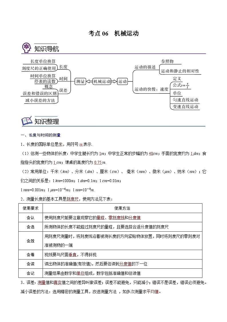 专题06  机械运动【考点精讲】（解析版）第1页
