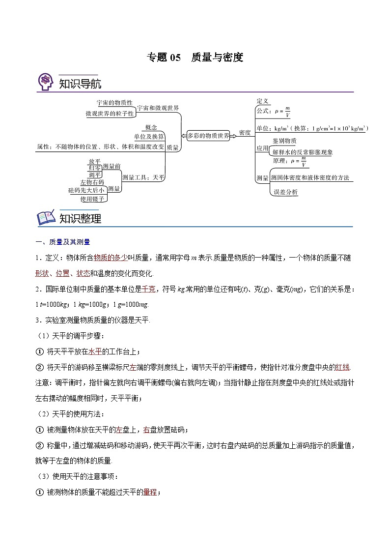 专题05  质量与密度【考点精讲】（解析版）第1页