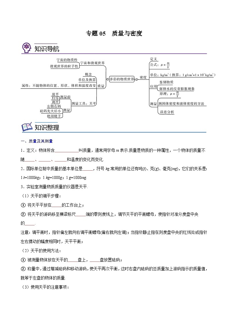 专题05  质量与密度【考点精讲】（原卷版）第1页