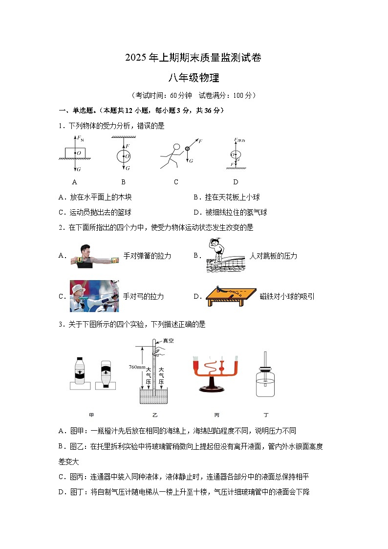 湖南省永州市宁远县2024-2025学年八年级下学期期末考试物理试卷第1页