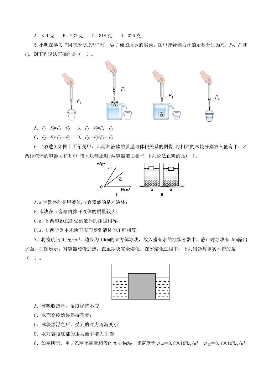 专题11 浮力（测试）（原卷版）第2页