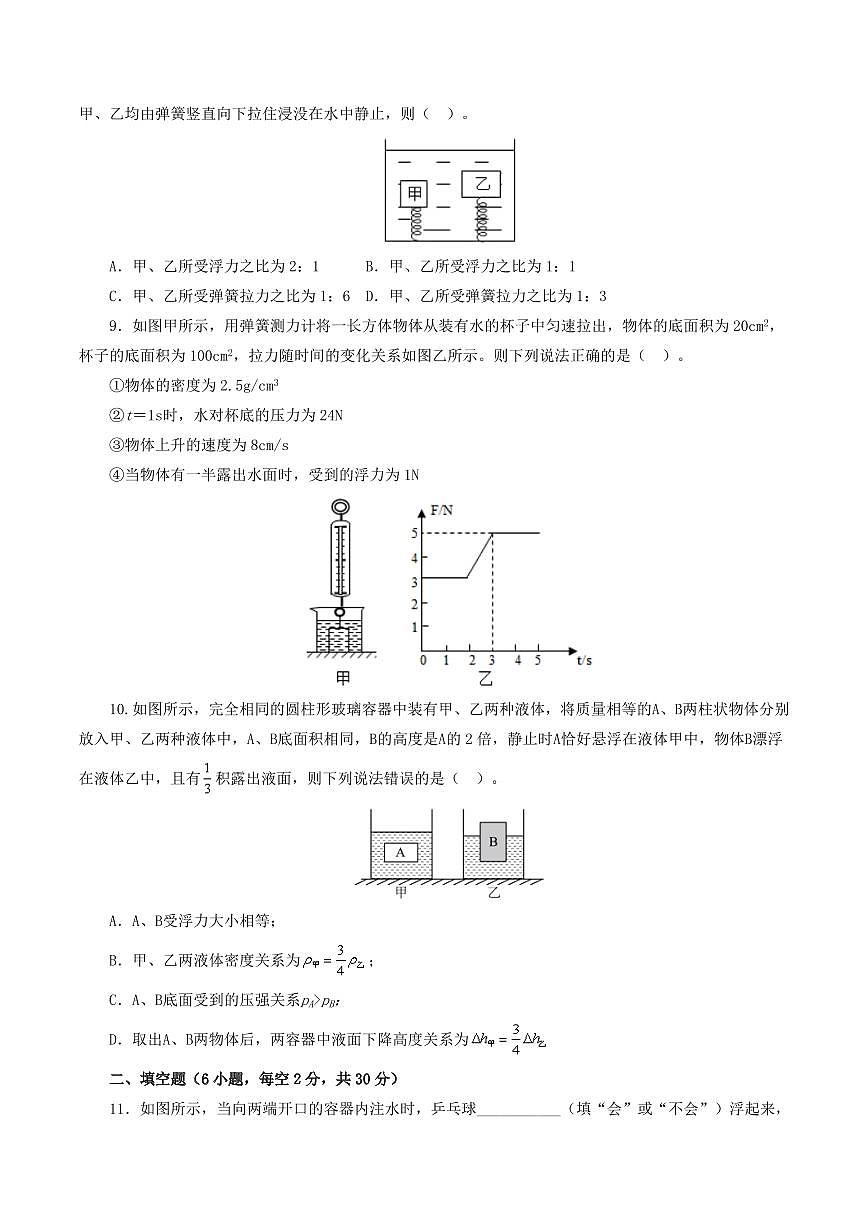 专题11 浮力（测试）（原卷版）第3页