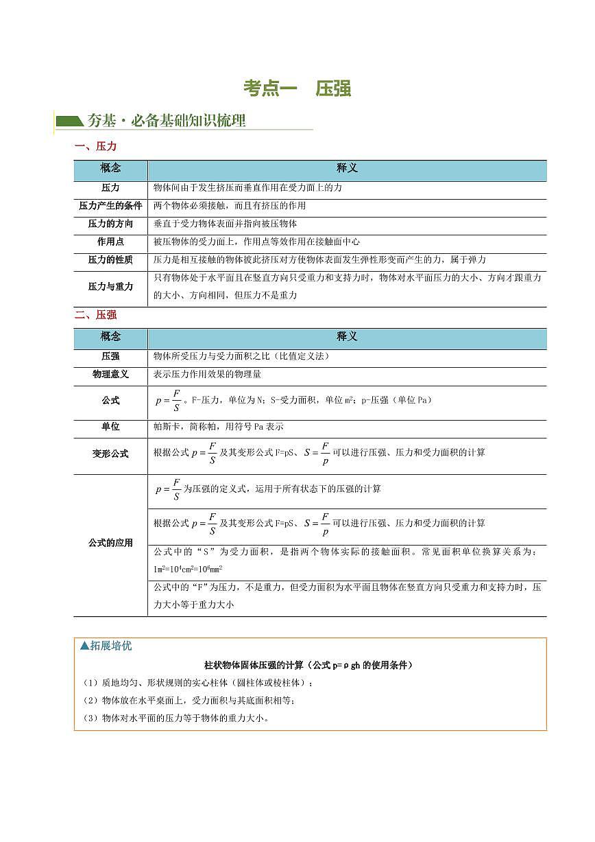 专题10 压强（4考点+10考向）（讲义）（原卷版）第3页