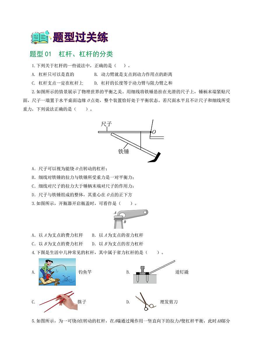 专题13 简单机械（10题型）（练习）（原卷版）第2页