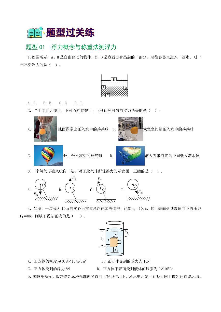 专题11 浮力（7题型）（练习）（原卷版）第2页