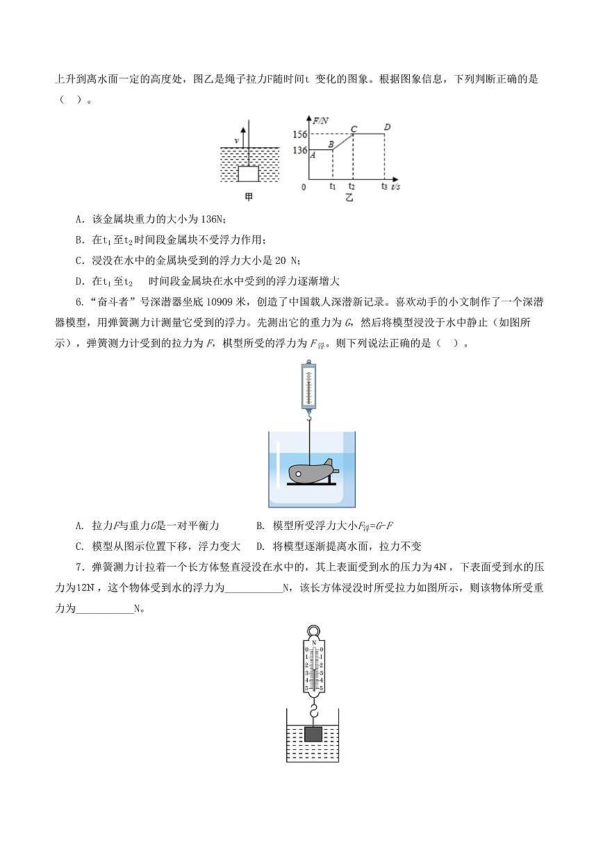 专题11 浮力（7题型）（练习）（原卷版）第3页