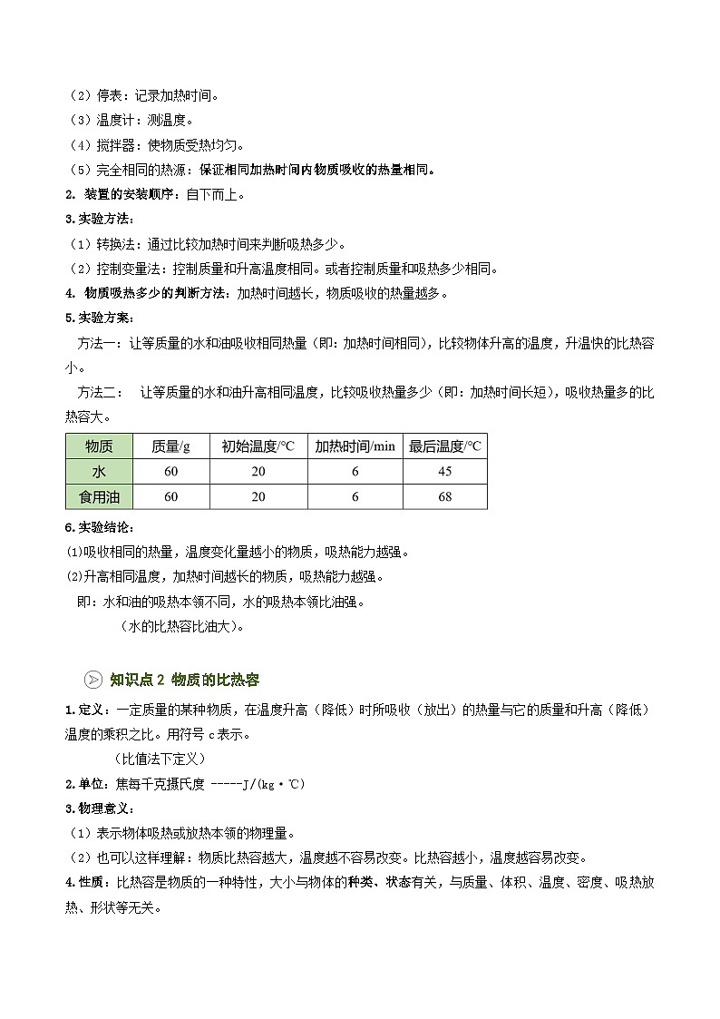 2025年秋沪科版九年级物理上册预习资料 第13讲 物质的比热容（预习）第2页