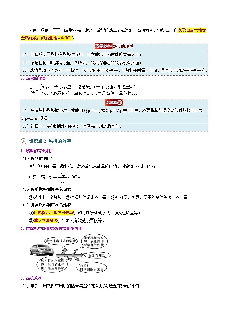 2025年秋人教版九年级物理上册预习资料 第06讲 热机的效率（预习）第2页
