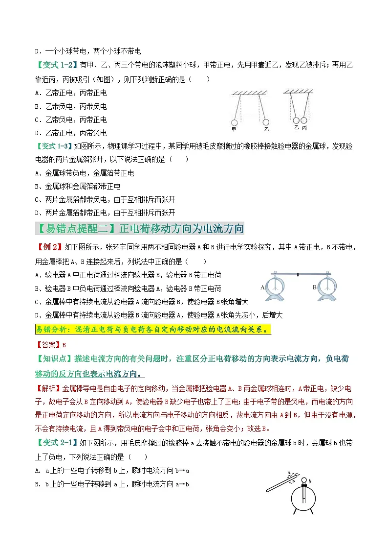 易错点12 电荷移动及电荷间相互作用问题（原卷版）第3页