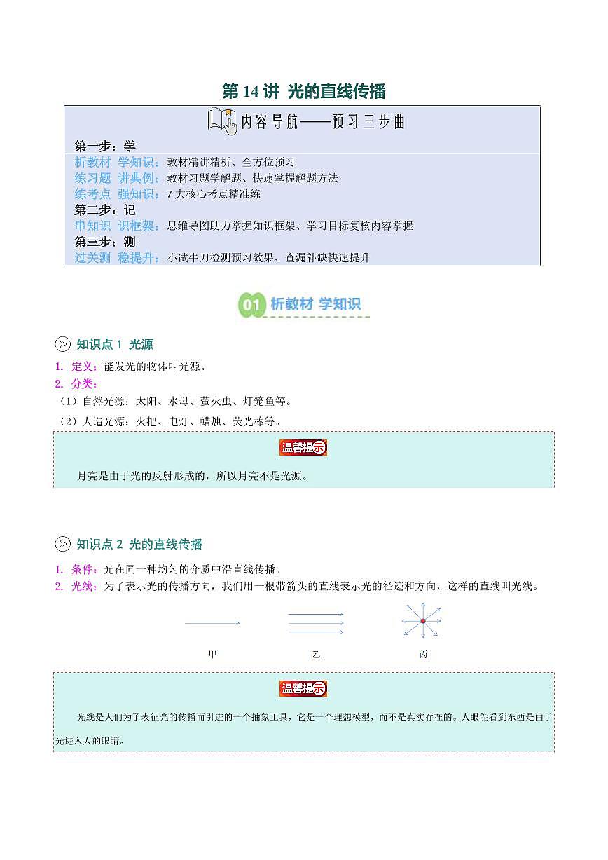 第14讲  光的直线传播(解析版)第1页