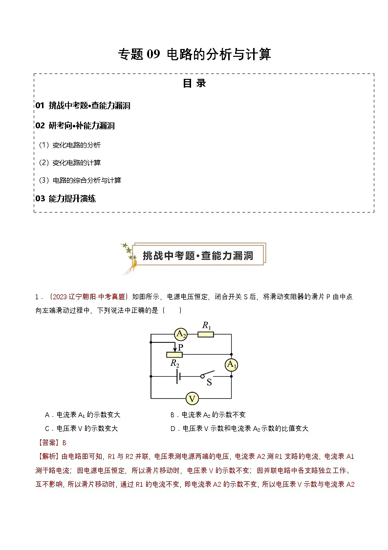 专题09 电路的分析与计算（查补能力·提升练）（解析版）第1页