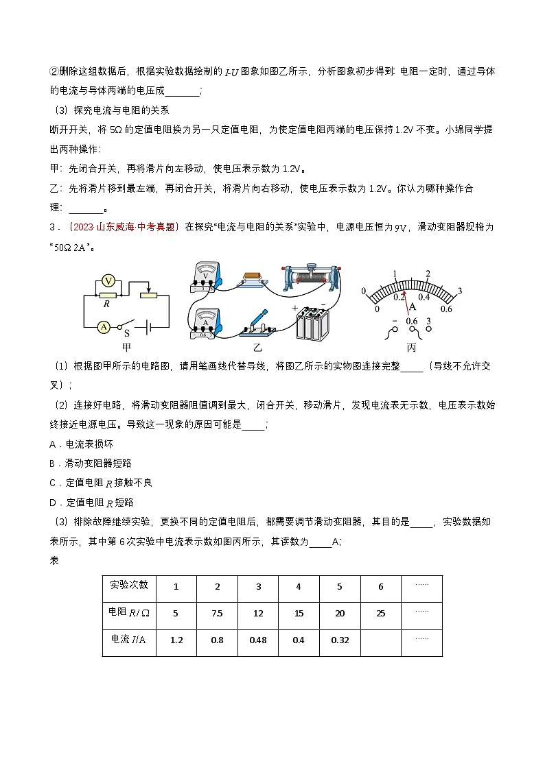 专题07 探究电流与电压、电阻的关系及电阻的测量（查补能力·提升练）（原卷版）第3页