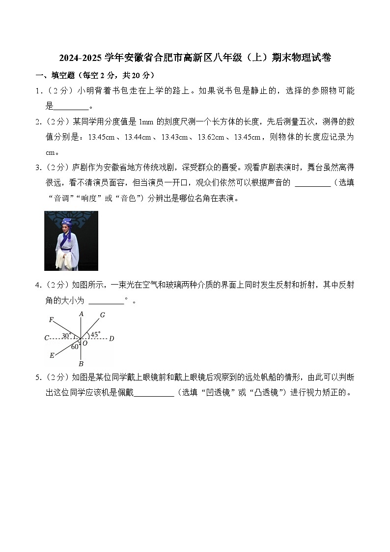 【8物（HK）期末】合肥市高新区2024-2025学年上学期八年级期末学业质量抽测物理试题第1页