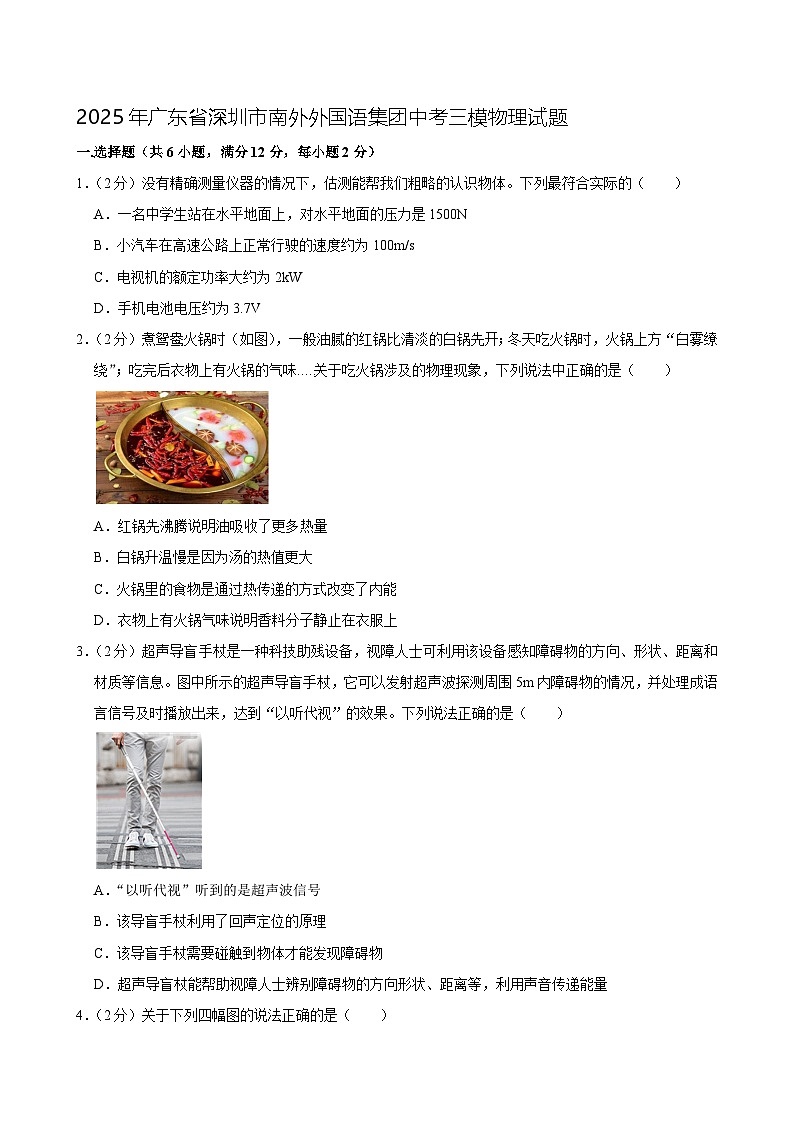 2025年广东省深圳市南外外国语集团中考三模物理试题（解析版）第1页