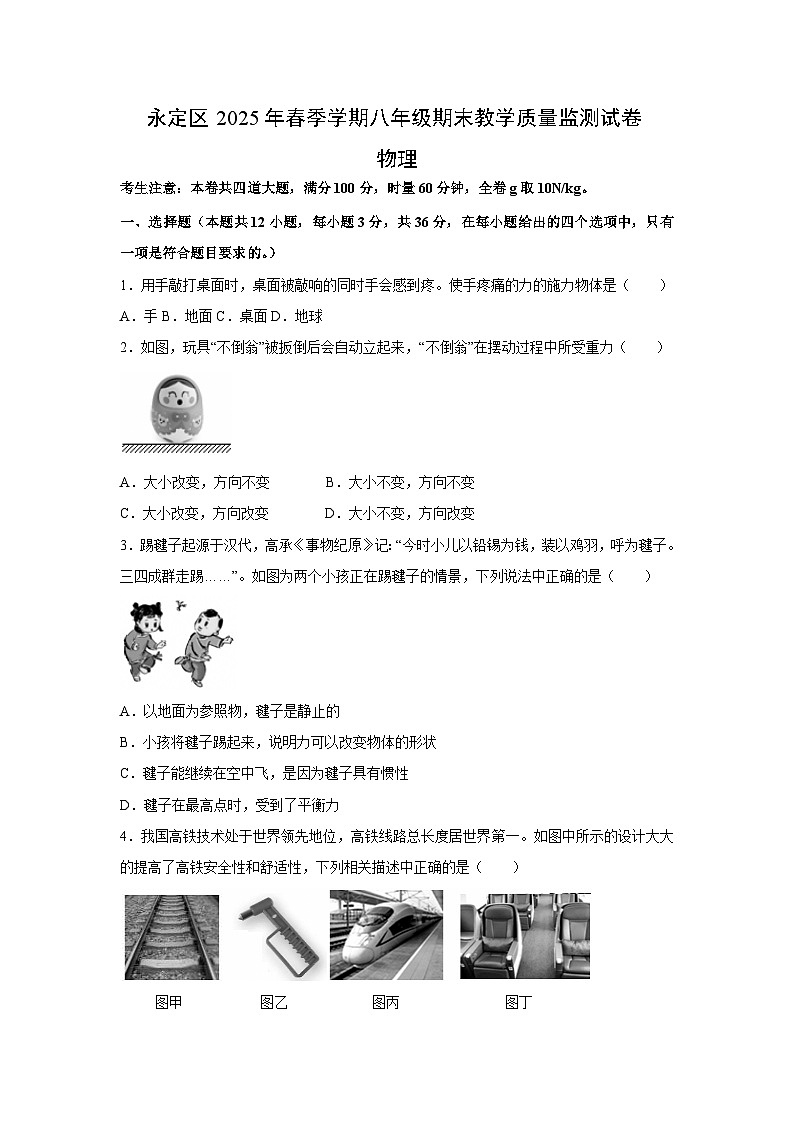 湖南省张家界市永定区2024-2025学年八年级下学期期末真题考试物理试卷第1页