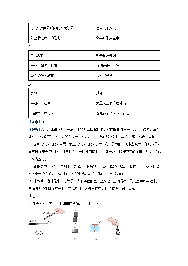 江苏省南京市秦淮区2024-2025学年八年级下学期期末真题物理试卷（解析版）第2页