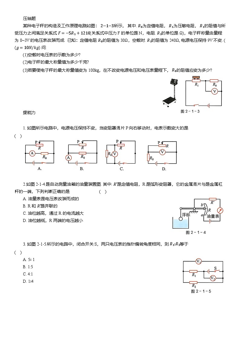 初中物理中考压轴题专项复习学案压轴题专项复习-欧姆定律(含解析)第3页
