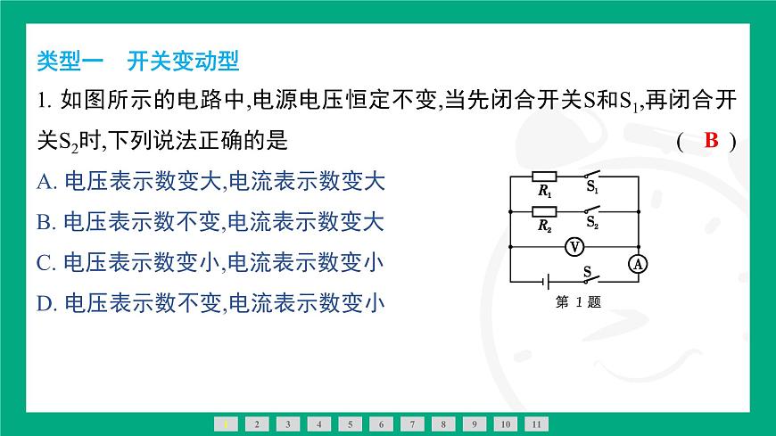 人教版物理九年级全一册第一十七章 欧姆定律专题：欧姆定律在动态电路中的应用(1)——定性分析 课件 （含答案）第3页
