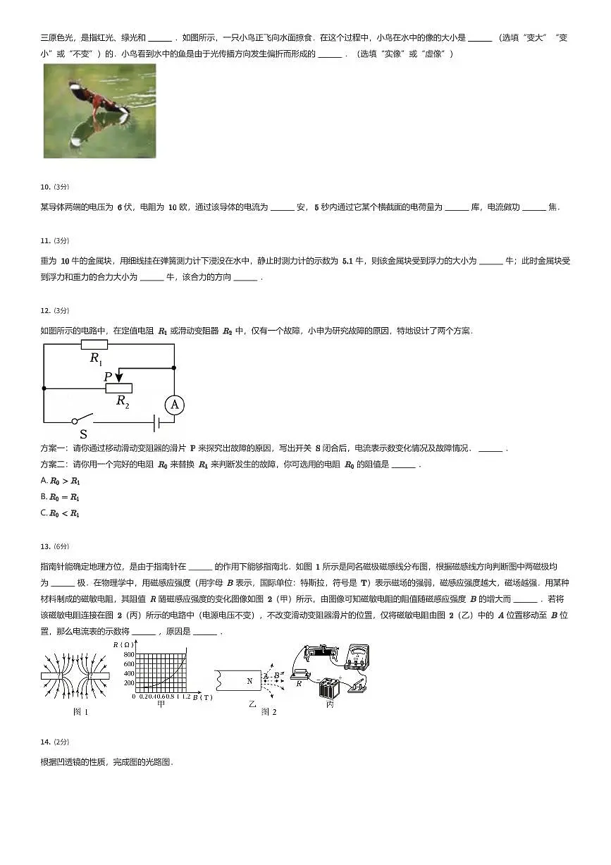 2024~2025学年3月上海闵行区上海外国语大学闵行外国语中学初三下学期月考物理试卷（有答案解析）第2页