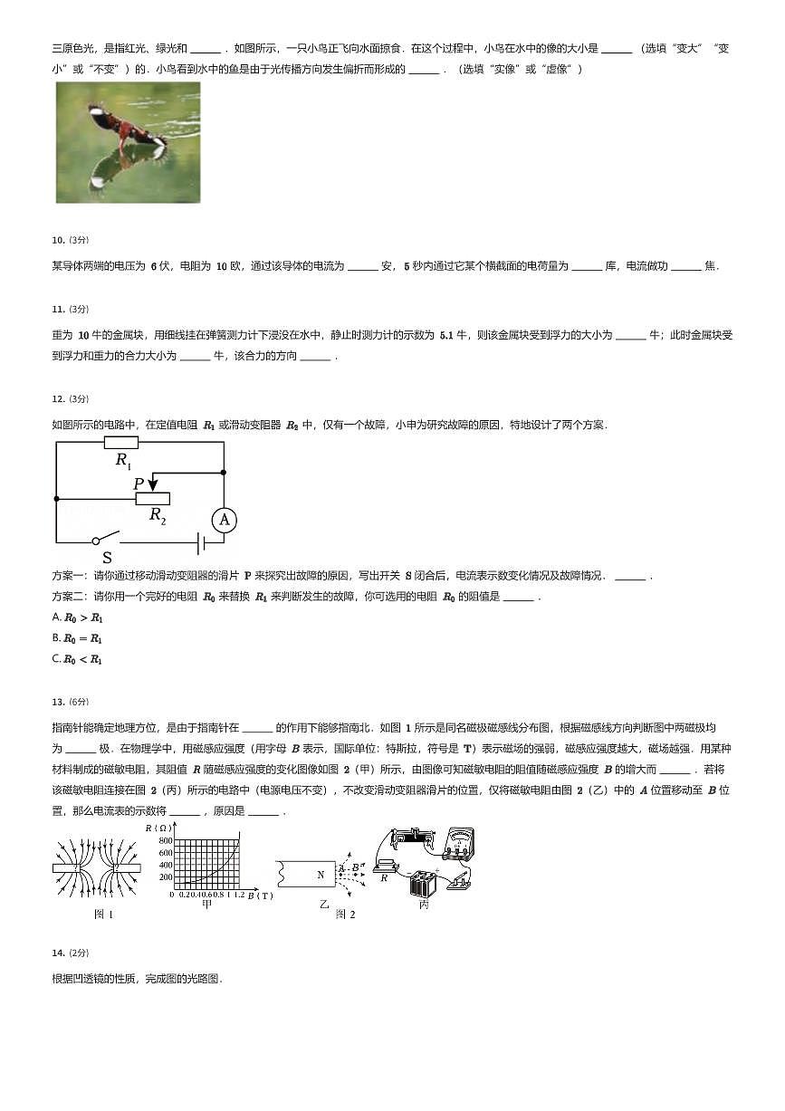 2024~2025学年3月上海闵行区上海外国语大学闵行外国语中学初三下学期月考物理试卷（有答案解析）第2页