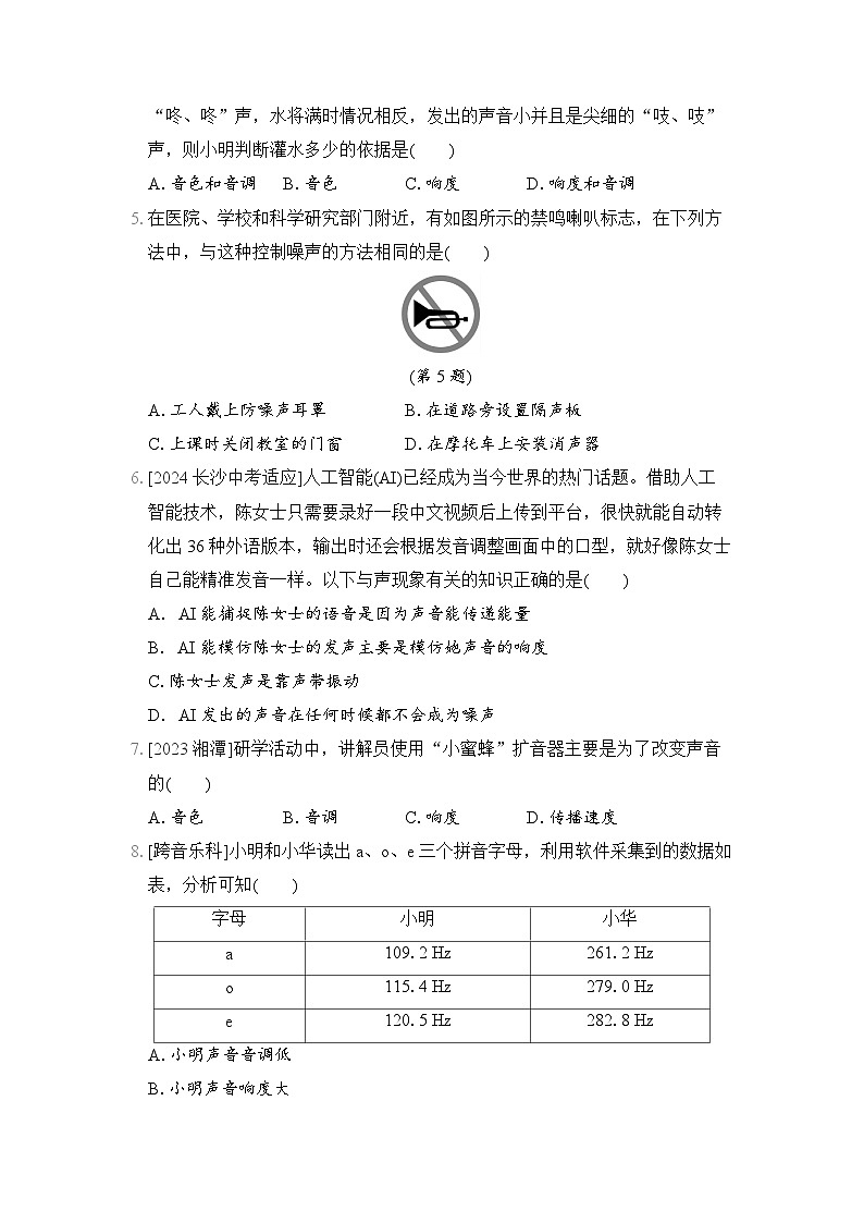 八年级物理上册 第二章　声现象 单元测试卷（人教版 2024年秋）第2页