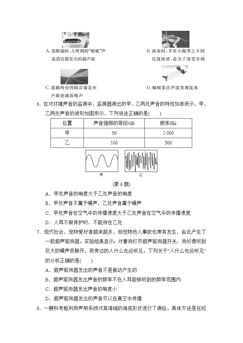八年级物理上册 第二章　声的世界 单元测试卷（沪科版 2024年秋）第2页