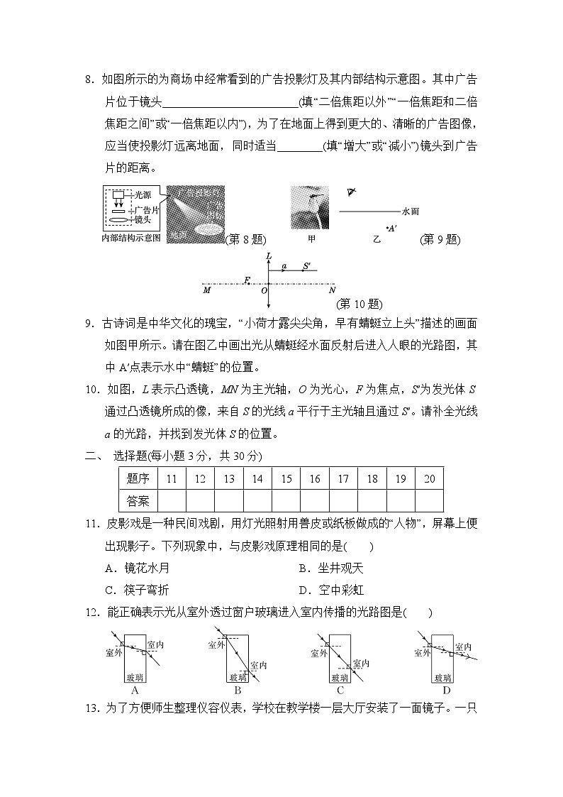 八年级物理上册 第三章　光和眼睛 单元测试卷（沪粤版 2024年秋）第2页