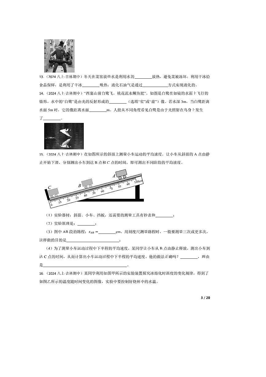 2024～2025学年吉林省第二实验(高新、远洋)学校八年级上期中物理试卷第3页