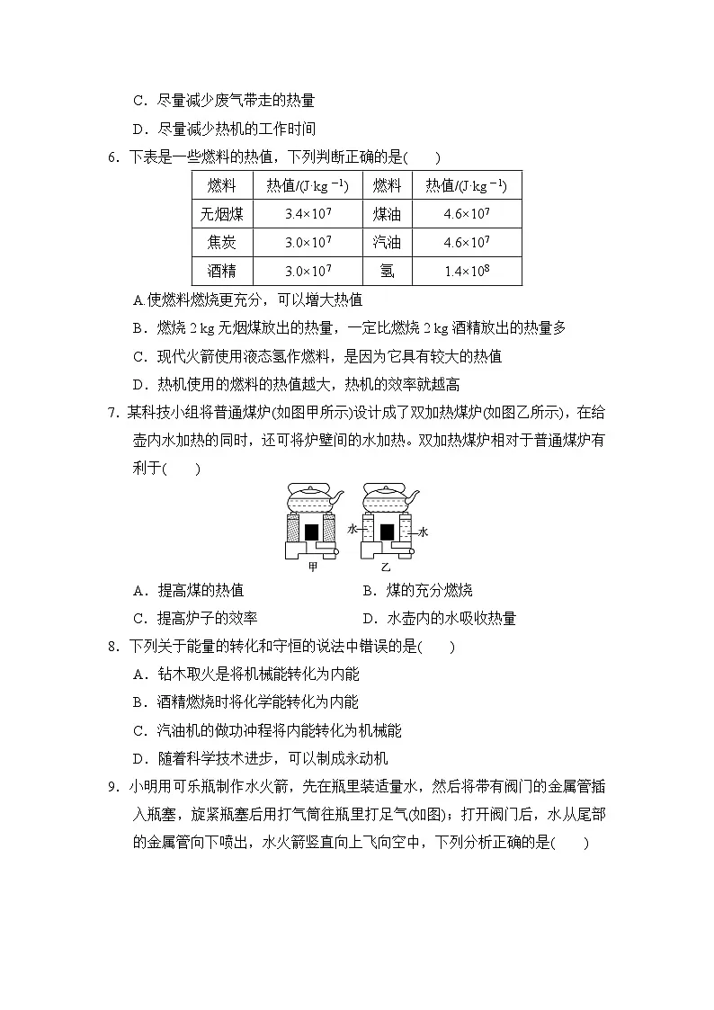 九年级物理上册 第十四章　内能的利用 单元测试卷（人教版 2024年秋）第2页