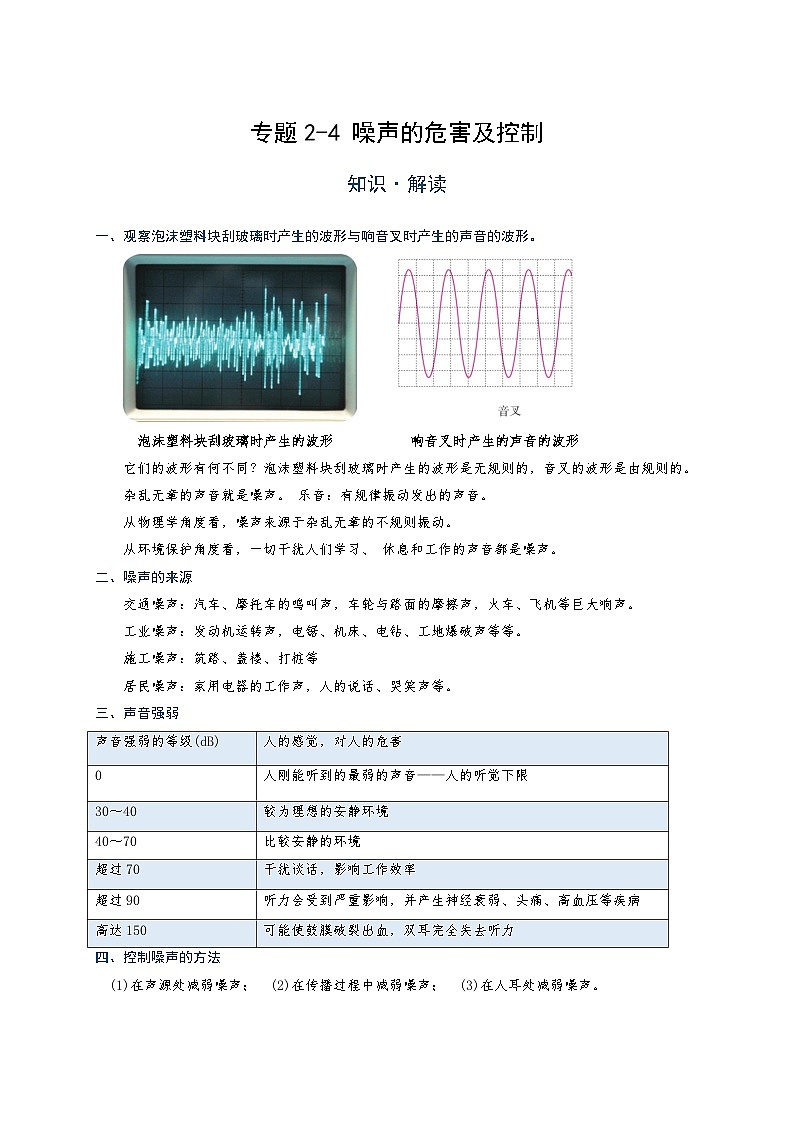 初中  物理  竞赛专区  八年级上册学案版块2 声现象 专题2-4 噪声的危害及控制（解析版）第1页