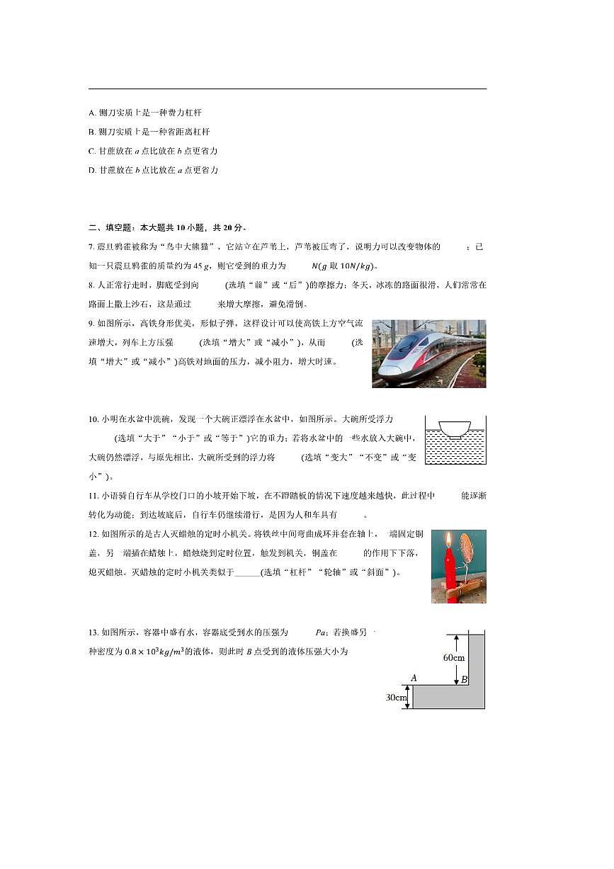 2024～2025学年甘肃省陇南市西和县八年级(下)期末物理试卷(含解析)第3页