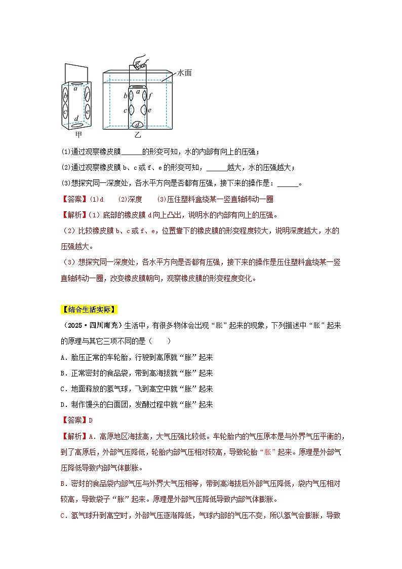 2025年中考物理真题分类汇编：专题08  压强（全国通用）（第01期）（解析版）第2页