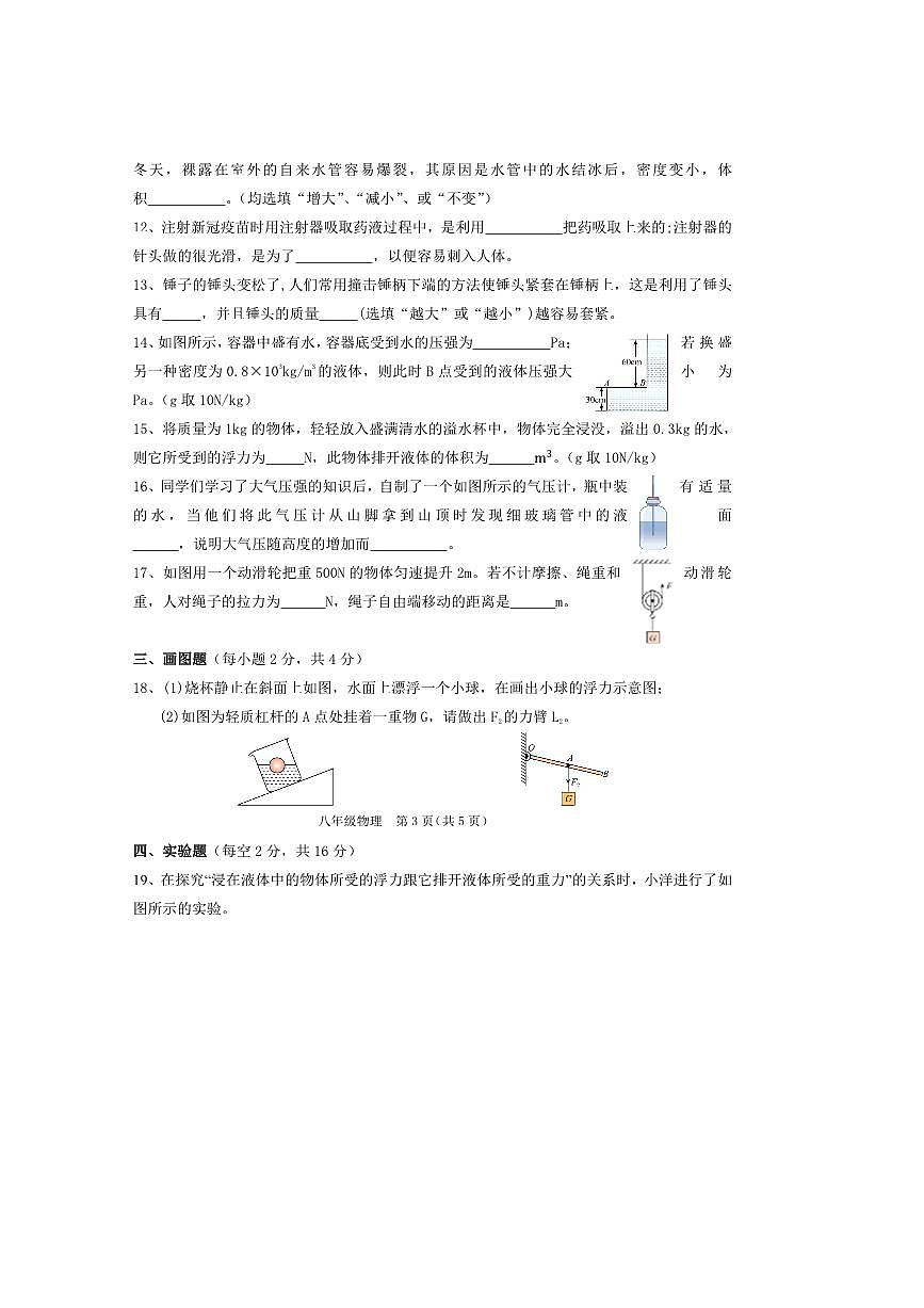 2024～2025学年海南省省直辖县级行政区划乐东县八年级下期末考试物理试卷(含答案)第3页