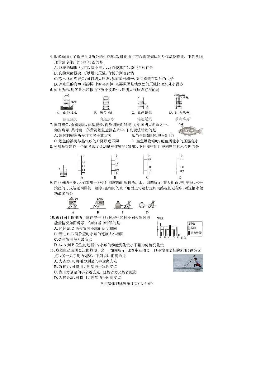 2024～2025学年湖北省随州市曾都区八年级下期末考试物理试卷(含答案)第2页
