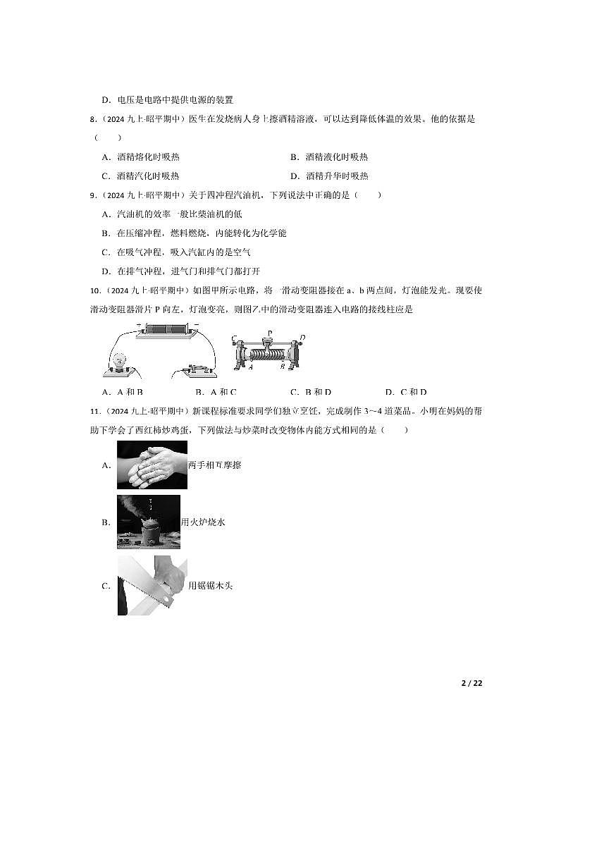2024～2025学年广西壮族自治区贺州市昭平县九年级上期中物理试卷第2页