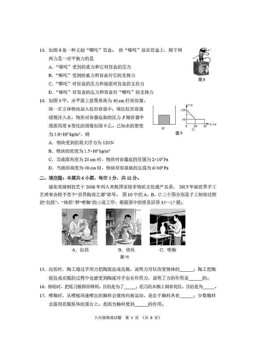 福建省泉州市德化县2024-2025学年八年级下学期期末考试物理试题第3页