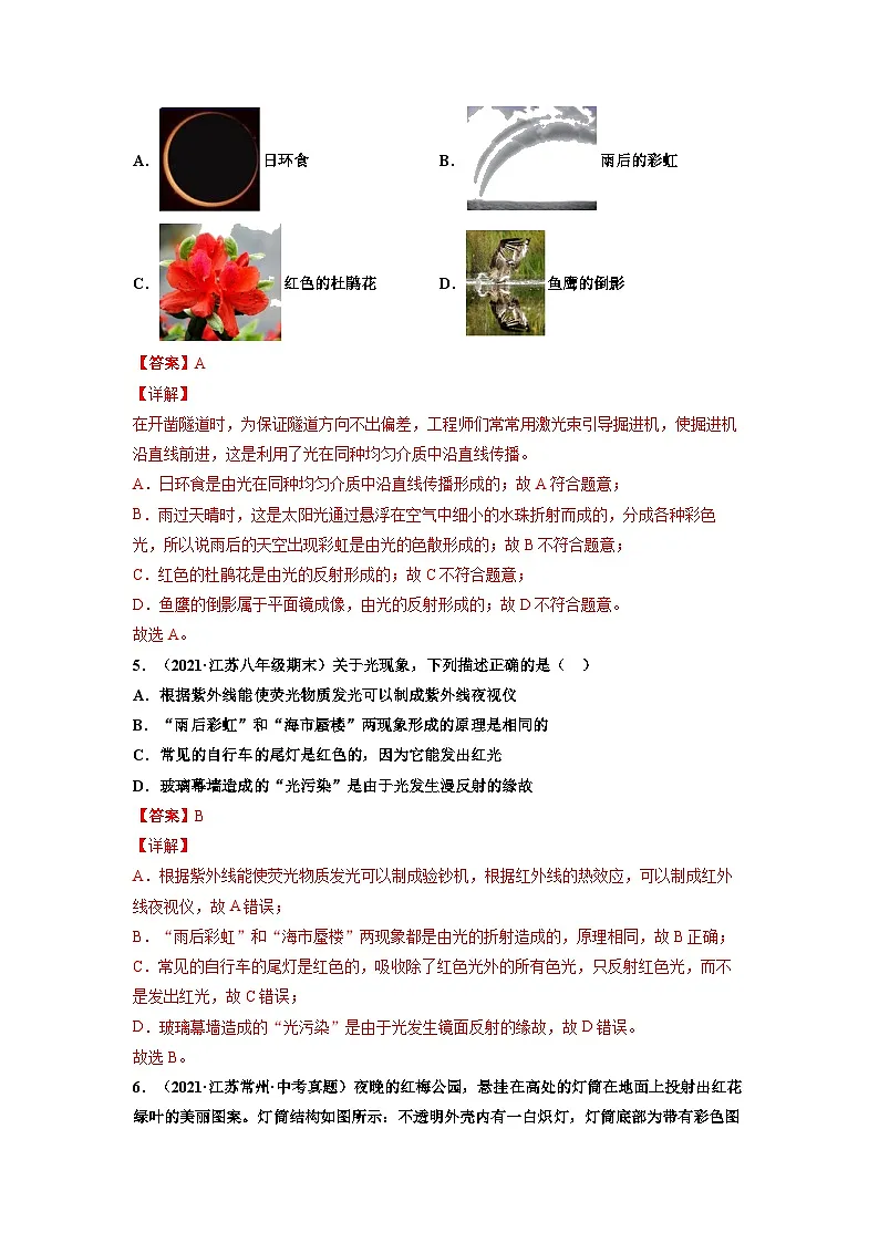 八年级物理上册10分钟课前预习练（人教版）光的色散（基础练）（解析版）第3页