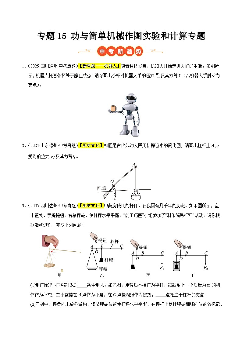 三年（2023-2025）中考物理真题分类汇编：专题15 功与简单机械作图实验和计算专题（原卷版）第1页