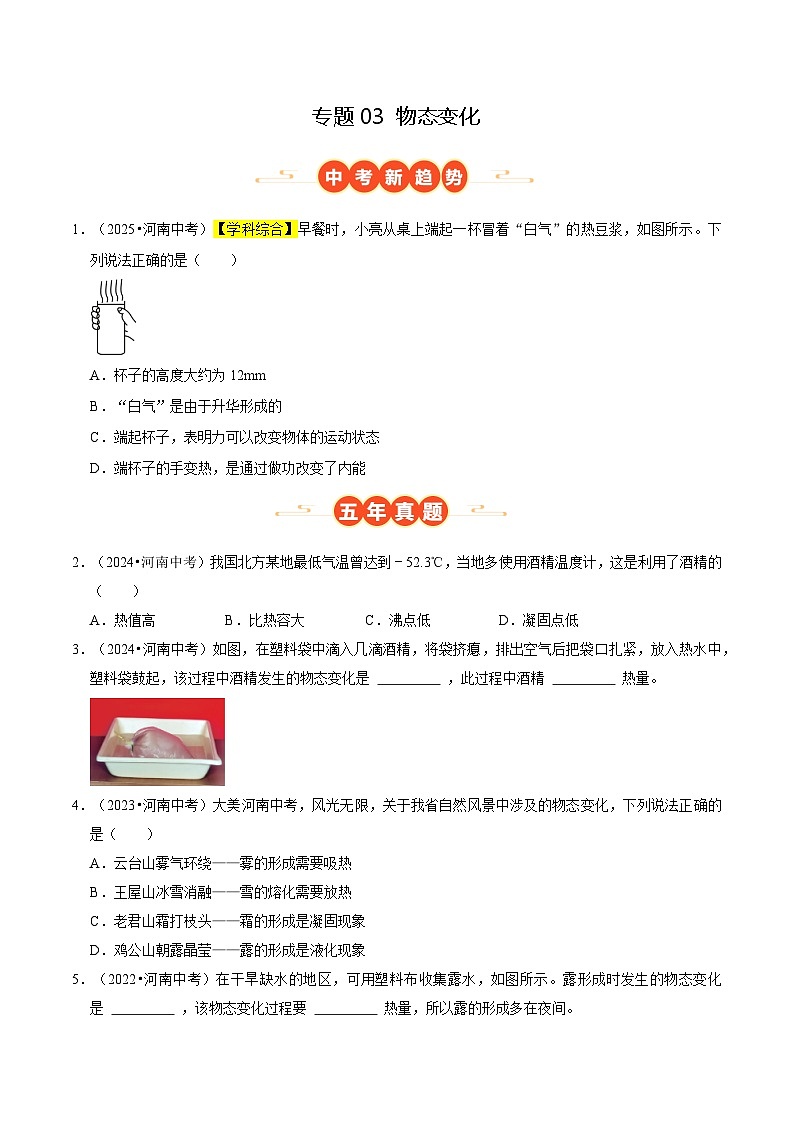 专题03 物态变化（河南专用）（原卷版）第1页