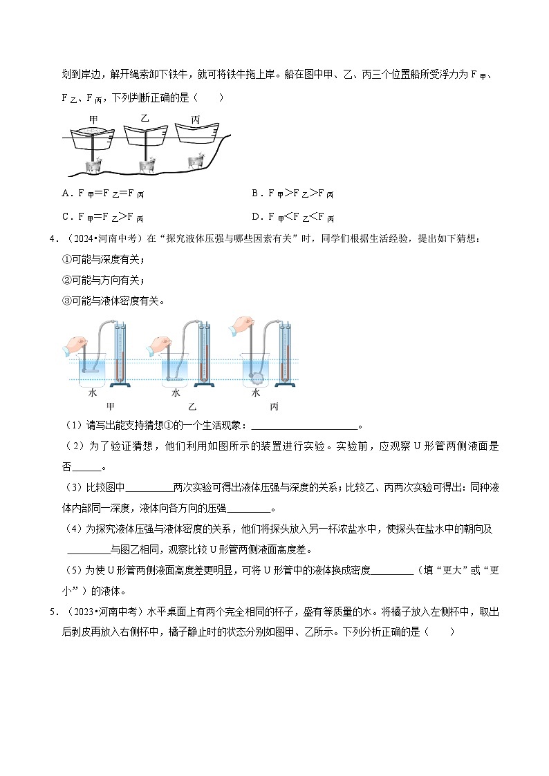 专题09 压强与浮力综合（河南专用）（原卷版）第2页