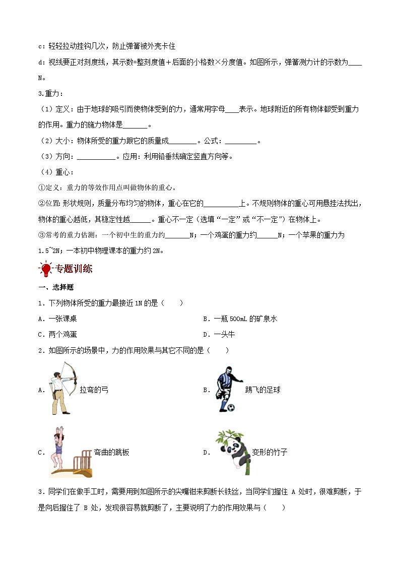 2026年中考物理一轮重点难点一遍过专题训练-力（附答案解析）第2页