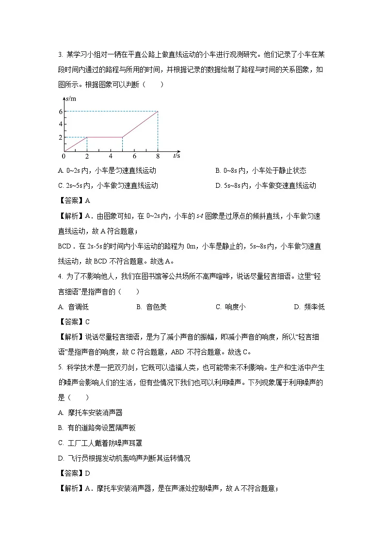 山东省枣庄市山亭区2024-2025学年八年级上学期期末考试物理试卷（解析版）第2页