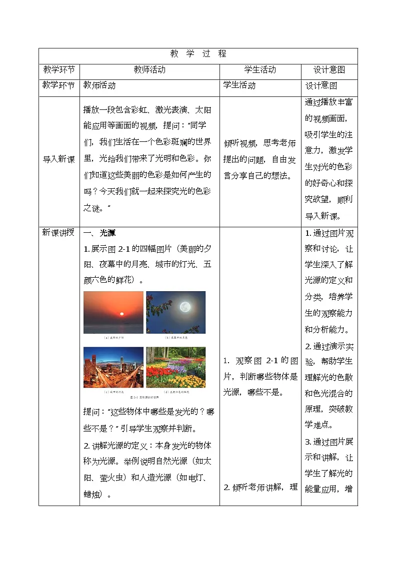 苏科版（2024）八年级上册物理第二章 光现象 教案【表格式】第2页