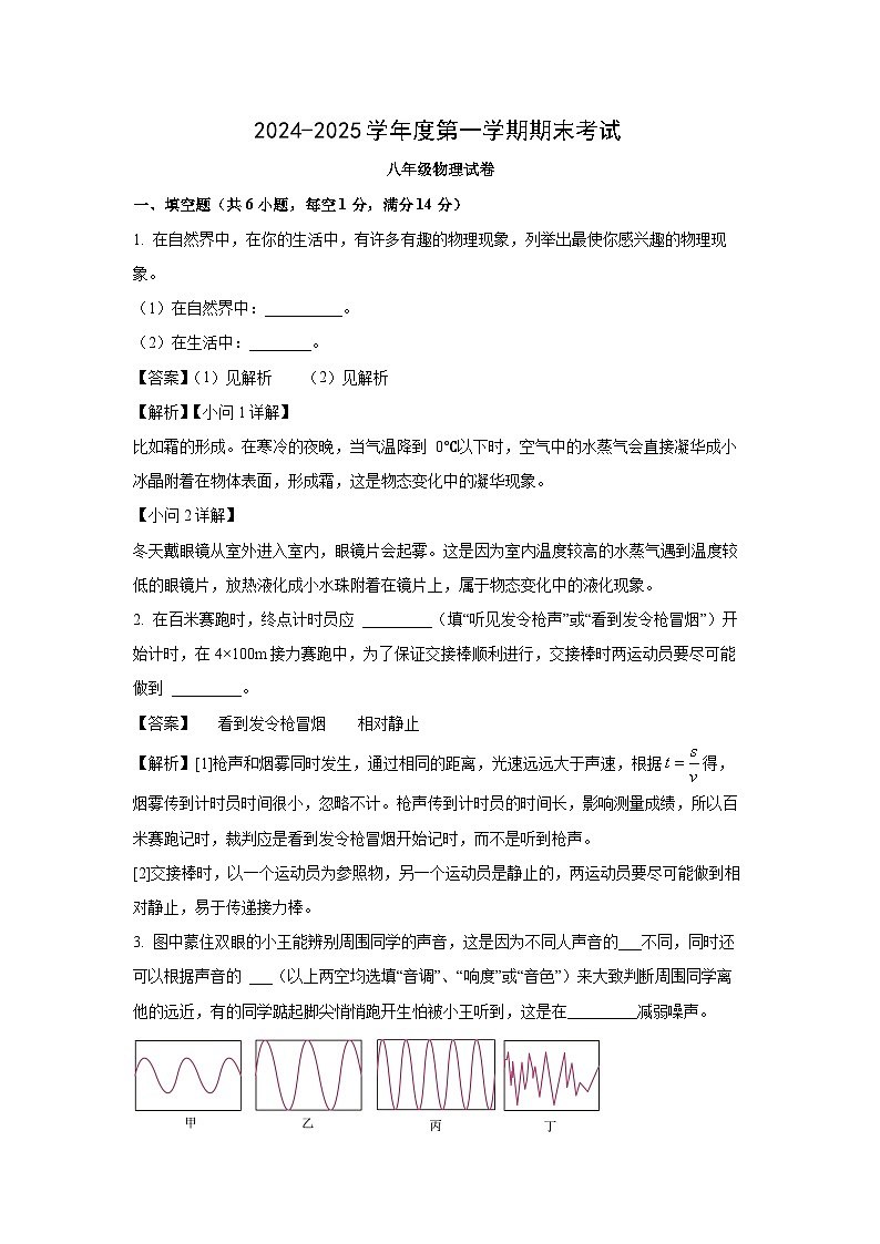河南省商丘市夏邑县联考2024-2025学年八年级上学期期末物理试卷（解析版）第1页
