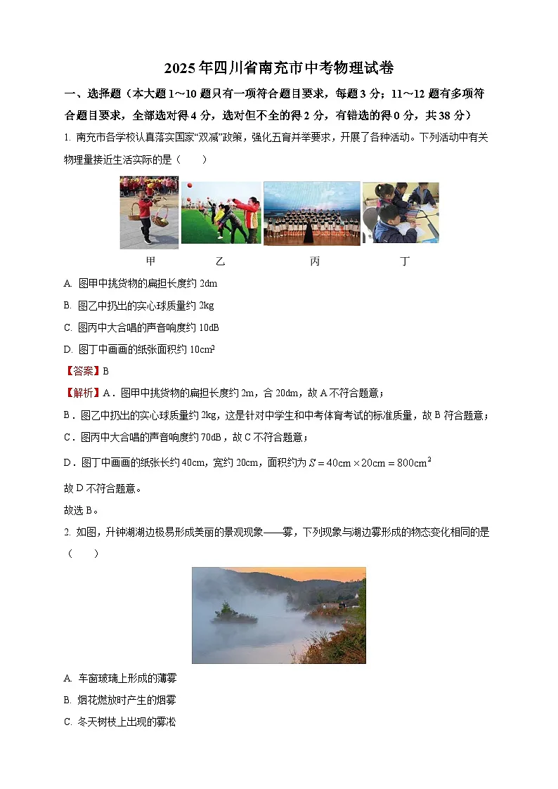 2025年四川省南充市中考物理真题（解析版）第1页