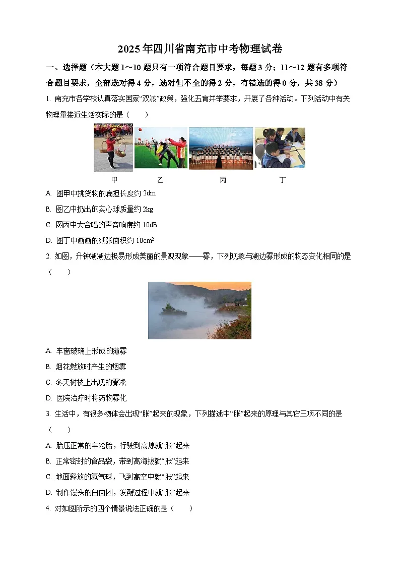 2025年四川省南充市中考物理真题（原卷版）第1页