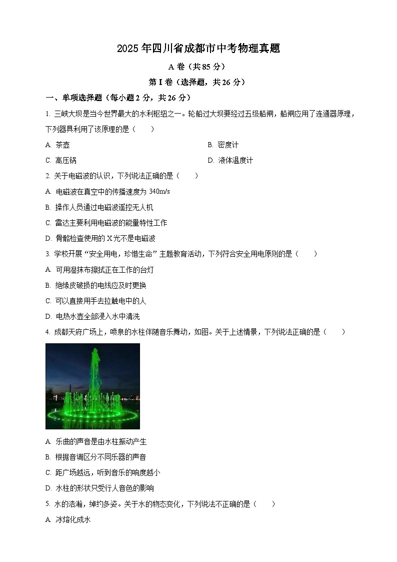 2025年四川省成都市中考物理真题（原卷版）第1页