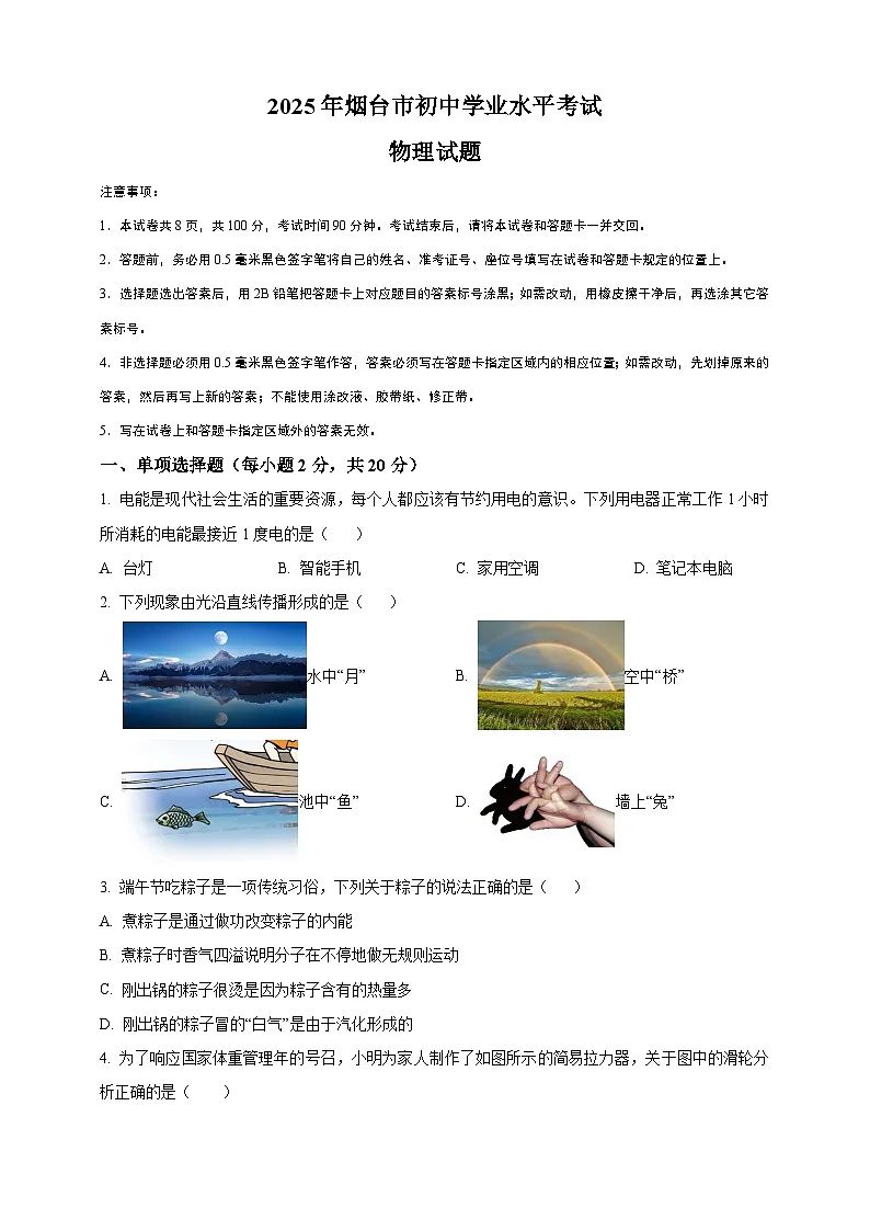 2025年山东省烟台市中考物理真题（原卷版）第1页